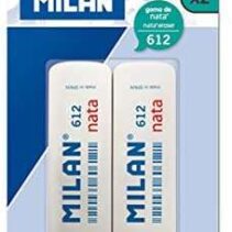 Milan Nata 612 Pack de 2 Gomas de Borrar Biseladas - Plastico - Suave - No Abrasiva - Color Blanco