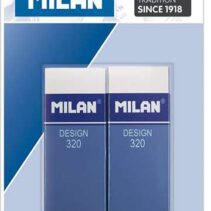 Milan Nata 320 Pack de 2 Gomas de Borrar Rectangulares - Plastico - Faja de Carton Azul - Todo tipo de Superficies - Color Blanco