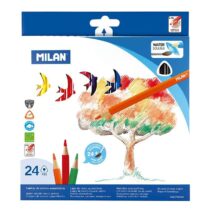 Milan Pack de 24 Lapices Triangulares Acuarelables + Pincel - Mina 2.9mm - Trazo Uniforme - Resistente a la Rotura - Colores Surtidos