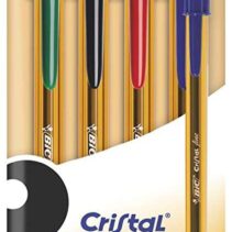 Bic Cristal Original Fine Pack de 4 Boligrafos de Bola - Punta Redonda de 0.8mm - Trazo de 0.30mm - Tinta con Base de Aceite - Translucido - Colores Surtidos