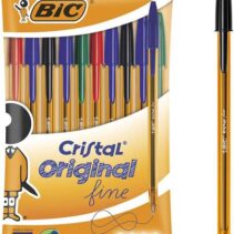 Bic Cristal Original Fine Pack de 10 Boligrafos de Bola - Punta Redonda de 0.8mm - Trazo de 0.30mm - Tinta con Base de Aceite - Translucido - Colores Surtidos