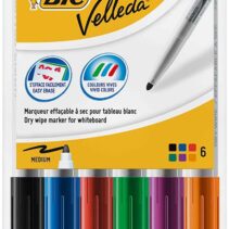 Bic Velleda 1741 Pack de 6 Rotuladores para Pizarra - Punta media - Trazo de 1.4mm - Borrado Optimo - Colores Surtidos