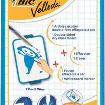 Bic Velleda Pizarra Escolar Dos Superficies Blanca y Milimetrada + 1 Marcador Velleda Azul + 1 Borrador - Dimensiones: 26x19 cm