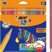 Bic Kids Evolution Stripes Caja de 24 Lapices de Colores surtidos - Fabricados en Resina - Punta Ultraresistente - Mina Pigmentada de 3.20 mm