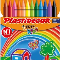 Bic Kids Plastidecor Caja de 12 Lapices de Cera - Extraresistentes - Facil de Sacar Punta - No Mancha