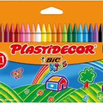 Bic Kids Plastidecor Caja de 24 Lapices de Cera - Extraresistentes - Facil de Sacar Punta - No Mancha