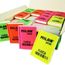 Milan Nata 2036 Goma de Borrar Rectangular - Plastico - Suave - Diseño Libro - Colores Fluorescentes Surtidos