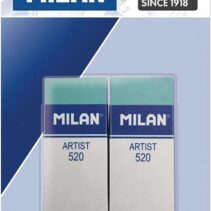 Milan Nata 520 Artist Pack de 2 Gomas de Borrar Rectangulares - Plastico - Faja de Carton Blanca - No Daña el Papel - Color Verde