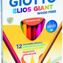 Giotto Elios Giant Wood Free Pack de 12 Lapices Triangulares de Colores - Sin Madera - Mina 5 mm - Colores Surtidos