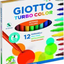 Giotto Turbo Color Pack de 12 Rotuladores - Punta Fina 2.8 mm. - Tinta al Agua - Lavable - Colores Surtidos