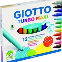 Giotto Turbo Maxi Pack de 12 Rotuladores - Punta Gruesa  5mm - Tinta al Agua - Lavable - Colores Surtidos