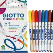 Giotto Turbo Glitter Pack de 8 Rotuladores - Punta Fina 2.8mm - Tinta al Agua - Lavable - Colores Surtidos