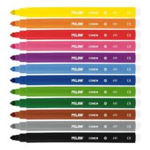 Milan Pack de 12 Rotuladores - Punta Conica 5mm - Tinta al Agua - Lavable - Colores Surtidos