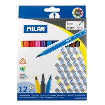 Milan Pack de 12 Rotuladores Triangulares - Punta Fina Conica 2mm - Tinta al Agua - Lavable - Colores Surtidos