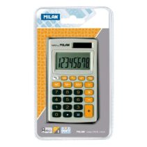 Milan Calculadora de Bolsillo 8 Digitos - 3 Teclas de Memoria y Raiz Cuadrada - Apagado Automatico - Incluye Funda - Color Gris y Naranja