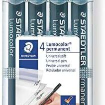 Staedtler Lumocolor 318 Pack de 4 Rotuladores Permanentes - Punta Fina Redonda - Trazo 0.6mm - Capuchon con Clip - Secado Rapido - Colores Surtidos