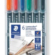 Staedtler Lumocolor 318 Pack de 6 Rotuladores Permanentes - Punta Fina Redonda - Trazo 0.6mm - Capuchon con Clip - Secado Rapido - Colores Surtidos