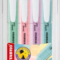 Stabilo Swing Cool Pastel Pack de 4 Marcadores Fluorescentes - Cuerpo Plano - Punta Biselada - Trazo entre 1 y 4mm - Tinta con Base de Agua - Colores Surtidos