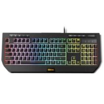 Krom Kuma Teclado Gaming USB Semi Mecanico - Iluminacion RGB con Efectos - 9 Teclas Multimedia - Rueda de Volumen - Soporte para Movil - Cable de 1.50m - Color Negro