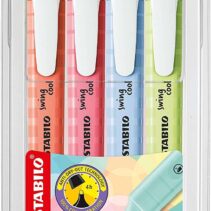 Stabilo Swing Cool Pastel Pack de 4 Marcadores Fluorescentes - Cuerpo Plano - Punta Biselada - Trazo entre 1 y 4mm - Tinta con Base de Agua - Colores Surtidos