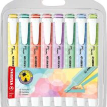 Stabilo Swing Cool Pastel Pack de 8 Marcadores Fluorescentes - Cuerpo Plano - Punta Biselada - Trazo entre 1 y 4mm - Tinta con Base de Agua - Colores Surtidos