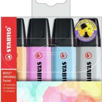 Stabilo Boss 70 Pastel Pack de 4 Marcadores Fluorescentes - Trazo entre 2 y 5mm - Recargable - Tinta con Base de Agua - Colores Surtidos