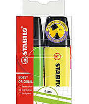 Stabilo Boss 70 Pack de 2 Marcadores Fluorescentes - Trazo entre 2 y 5mm - Recargable - Tinta con Base de Agua - Colores Surtidos