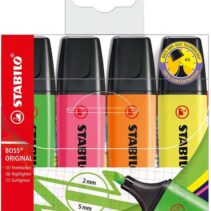 Stabilo Boss 70 Pack de 4 Marcadores Fluorescentes - Trazo entre 2 y 5mm - Recargable - Tinta con Base de Agua - Colores Surtidos