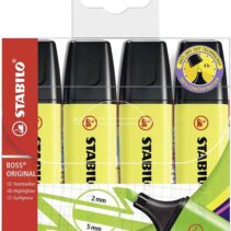 Stabilo Boss 70 Pack de 4 Marcadores Fluorescentes - Trazo entre 2 y 5mm - Recargable - Tinta con Base de Agua - Color Amarillo Fluorescente