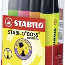 Stabilo Boss 70 Parade Set de Escritorio con 4 Marcadores Fluorescentes - Trazo entre 2 y 5mm - Recargable - Tinta con Base de Agua - Colores Surtidos