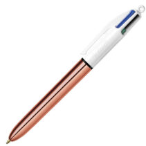 Bic 4 Colours Rose Gold Boligrafo de Bola Retractil - Punta Media de 1.0 mm - Tinta con Base de Aceite - Cuerpo Rosa Metalizado/Blanco