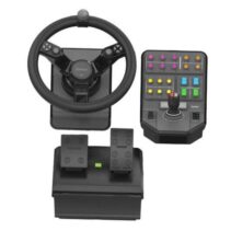 Logitech Saitek Volante + Pedales + Panel Lateral USB para Simulacion de Maquinaria Pesada - Giro 900º - +25 Botones Programables - Color Negro