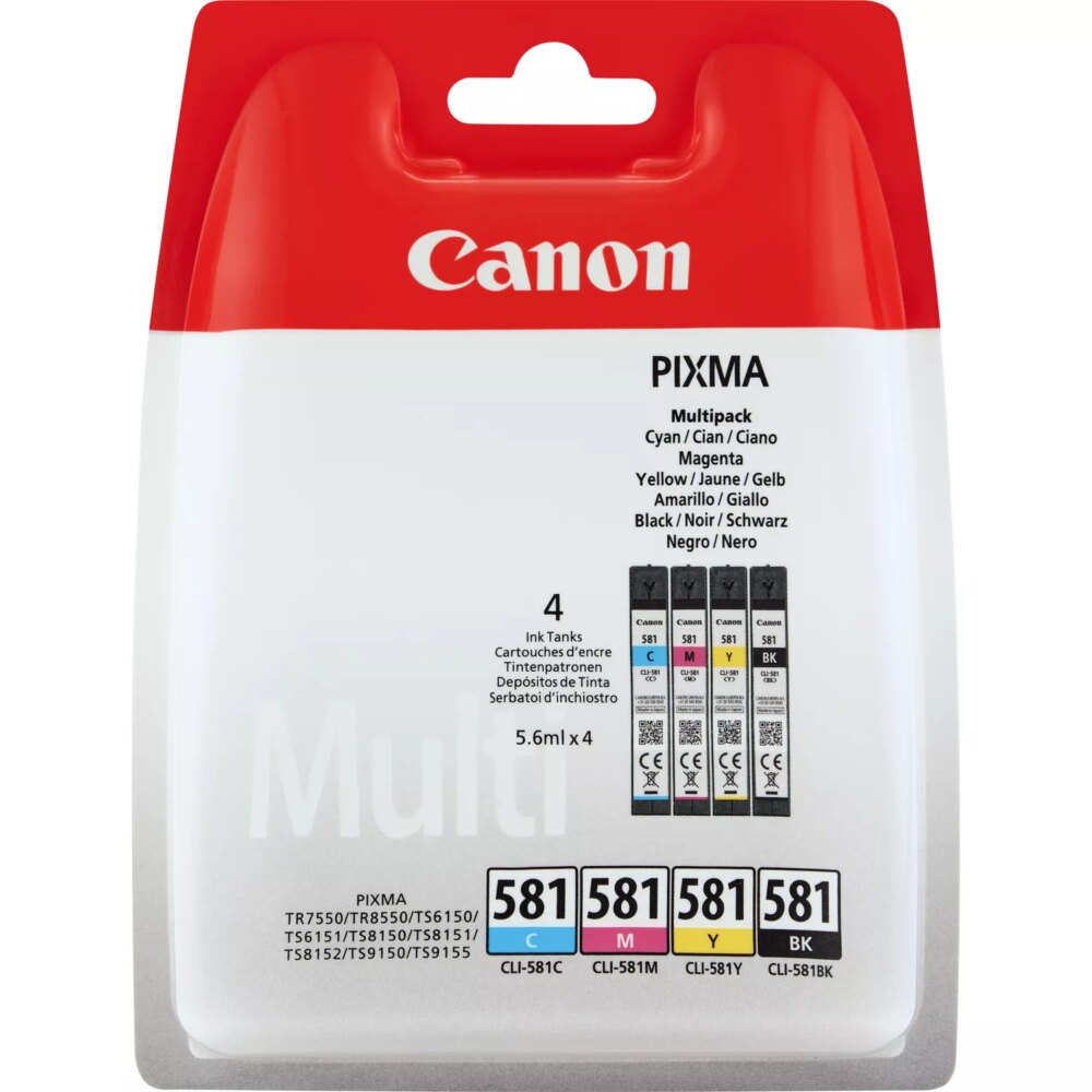 Canon CLI581 Pack de 4 Cartuchos de Tinta Originales - 2103C004/2103C007