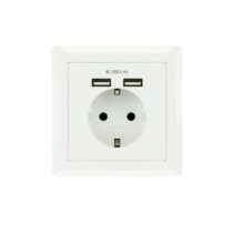 Nanocable Roseta Base de Enchufe de Pared Empotrable Tipo Schuko con 2 Tomas USB 2.4A - Color Blanco