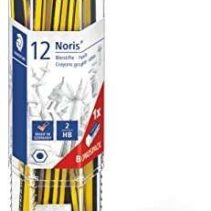 Staedtler Noris 120 Pack de 12 Lapices de Grafito Hexagonales + Goma de Borrar - Mina HB Ultrarresistente de 2mm - Madera de Bosques Sostenibles