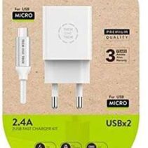 TechOneTech Cargador Doble de Pared + Cable USB-A a Micro-USB 2.4 1m - Recubierto de Nylon Trenzado