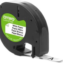 Dymo LetraTag S0721510 Cinta de Etiquetas Original para Rotuladora - Texto negro sobre fondo blanco - Ancho 12mm x 4 metros (91200)