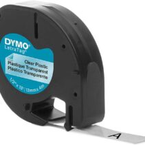 Dymo LetraTag S0721530 Cinta de Etiquetas Original para Rotuladora - Texto negro sobre fondo transparente - Ancho 12mm x 4 metros (12267)