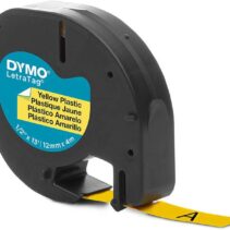 Dymo LetraTag S0721620 Cinta de Etiquetas Original para Rotuladora - Texto negro sobre fondo amarillo - Ancho 12mm x 4 metros (91202)