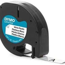 Dymo LetraTag S0721610/S0721660 Cinta de Etiquetas Original para Rotuladora - Texto negro sobre fondo blanco - Ancho 12mm x 4 metros (91201/91221)