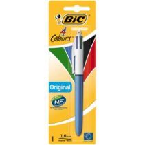 Bic 4 Colours Original Boligrafo de Bola Retractil - Punta Media de 1.0mm - Tinta con Base de Aceite - Cuerpo Azul/Blanco - 4 Colores