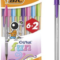 Bic Cristal Fun 6+2 Pack de 8 Boligrafos de Bola - Punta Redonda de 1.6mm - Trazo 0.42mm - Tinta con Base de Aceite - Colores Surtidos