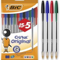 Bic Cristal Original 15+5 Pack de 20 Boligrafos de Bola - Punta Redonda de 1.0mm - Trazo 0.4mm - Tinta con Base de Aceite - Colores Surtidos