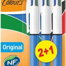 Bic 4 Colours Original Pack de 3 Boligrafos de Bola Retractil - Punta Media de 1.0mm - Tinta con Base de Aceite - Cuerpo Azul/Blanco - 4 Colores