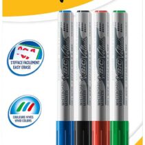 Bic Velleda 1741 Pack de 4 Rotuladores para Pizarra - Punta Media - Trazo de 1.4mm - Borrado Optimo - Colores Surtidos