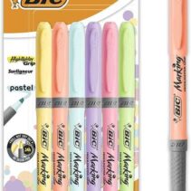 Bic Highlighter Grip Pack de 6 Marcadores Fluorescentes Pastel - Tinta con Base de Agua - Punta Biselada - Trazo entre 1.60 y 3.30mm - Colores Surtidos