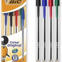 Bic Cristal Original Pack de 4 Boligrafos de Bola - Punta Redonda de 1.0mm - Trazo 0.4mm - Tinta con Base de Aceite - Colores Surtidos