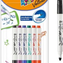 Bic Kids Mini Velleda Pack de 6 Rotuladores para Pizarra - Punta Bloqueada - Tinta con Base de Alcohol - Borrado Optimo - Colores Surtidos