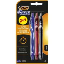 Bic Gel-Ocity Quick Dry 2+1 Pack de 3 Boligrafos Retractiles - Grip de Goma - Punta Media de 0.7mm - Secado Ultra Rapido - No Mancha el Papel - Colores Surtidos