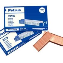 Petrus Grapas 22/6 Cobreadas - Hasta 30 Hojas - Caja de 1000 Grapas - Patilla de 6mm